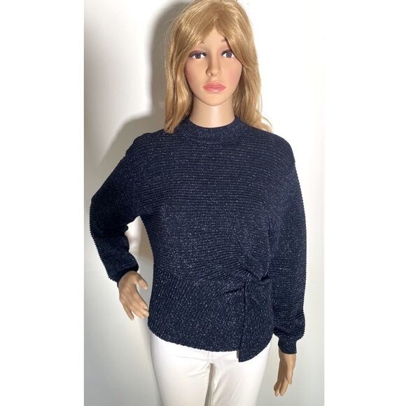 MICHELLE MASON Metallic Twist Sweater Navy & Silver. Size XS / P - Picture 3 of 7